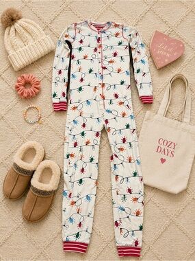 Little Blue House Kids Christmas Lights One Piece Pajamas Merry & Bright
